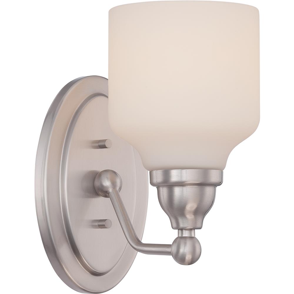 Nuvo Lighting 62/386  Kirk - 1 Light Vanity Fixture with Satin White Glass - LED Omni Included in Polished Nickel Finish